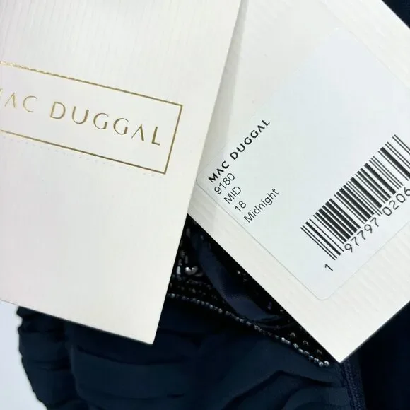 Mac Duggal NEW Chiffon Gown w/ Fully Beaded 3/4 Sleeve Top Navy $598 - Size 18 - Picture 13 of 13